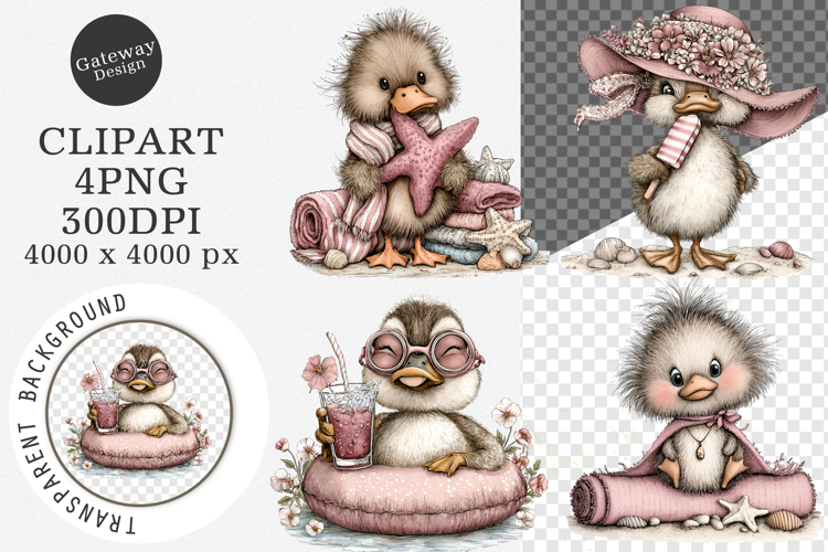 Whimsical summer duck clipart - Summer duck Png