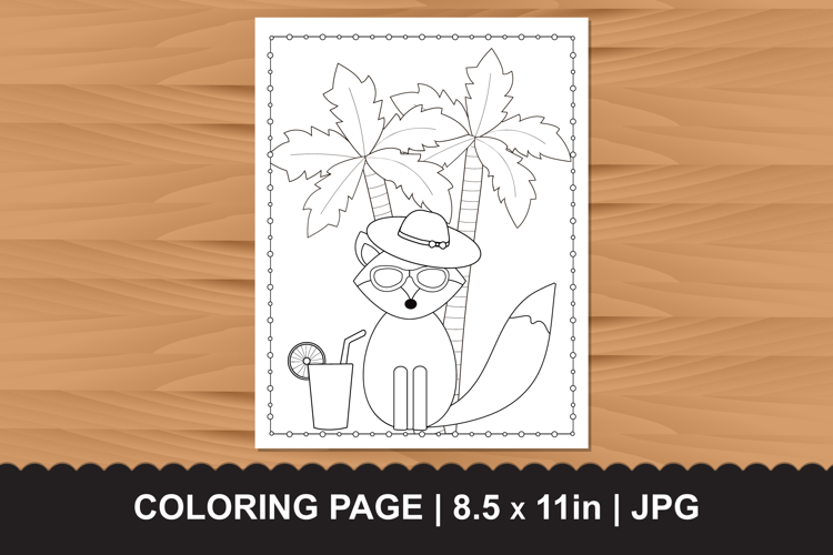 Cute Fox on Beach Vacation Coloring Page
