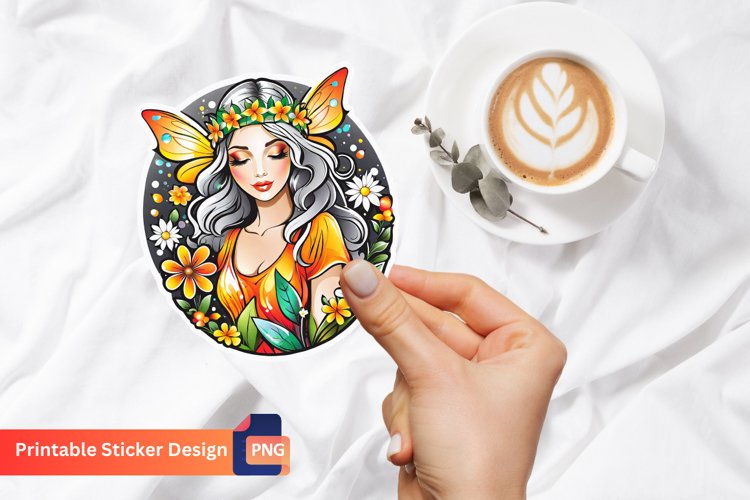 Summer fairy Printable sticker, Magical Fairy Sticker example image 1