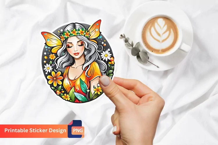Summer fairy Printable sticker, Magical Fairy Sticker