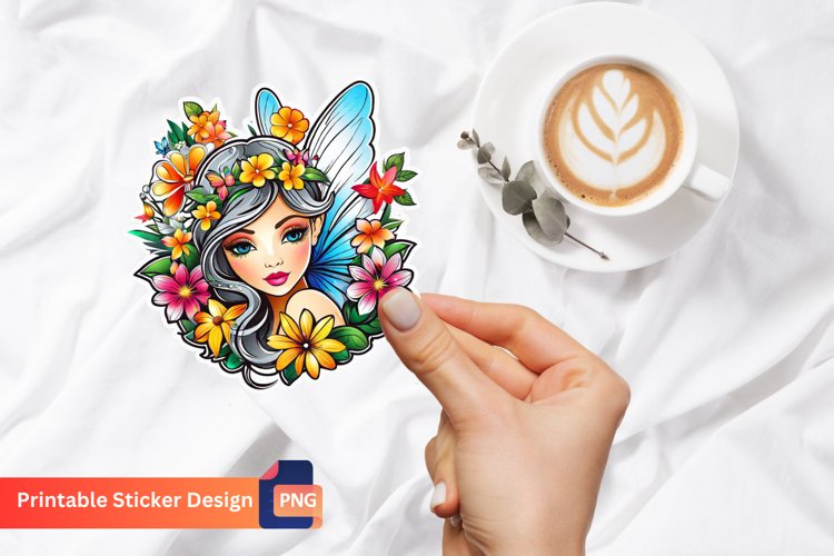 Summer Fairy Printable Sticker, Fairy Sticker
