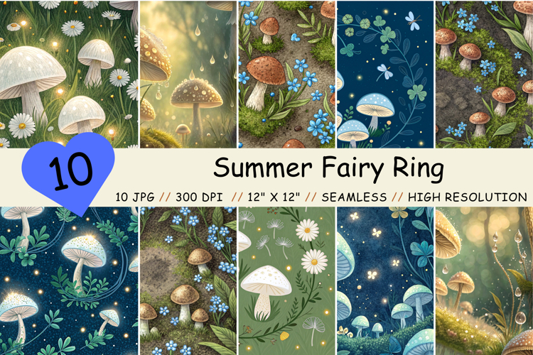 Summer Fairy Ring Seamless Pattern, Digital Paper