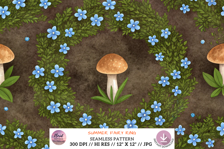 Summer Fairy Ring Seamless Pattern, Digital Paper