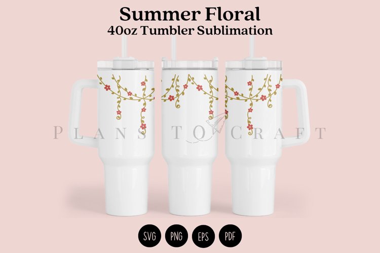 summer floral 40oz quencher tumbler sublimation full wrap high resolution transparant background