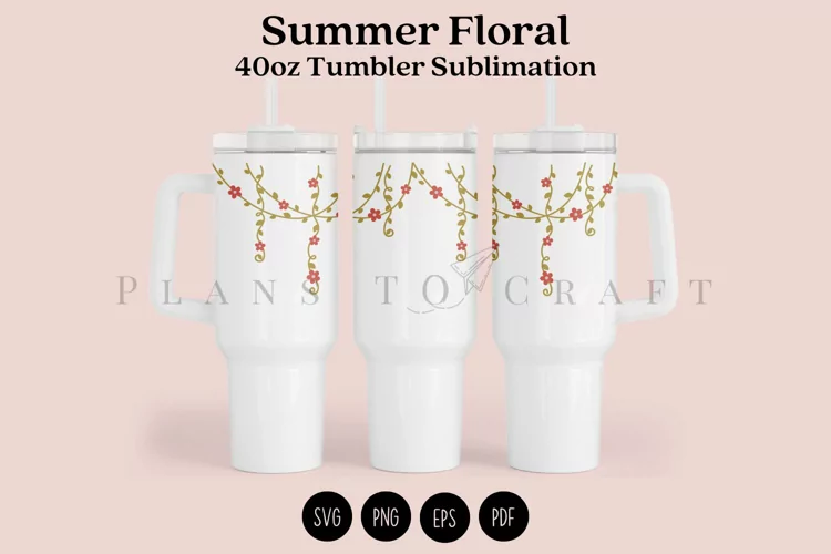 Summer Floral 40oz Tumbler Sublimation Wrap SVG