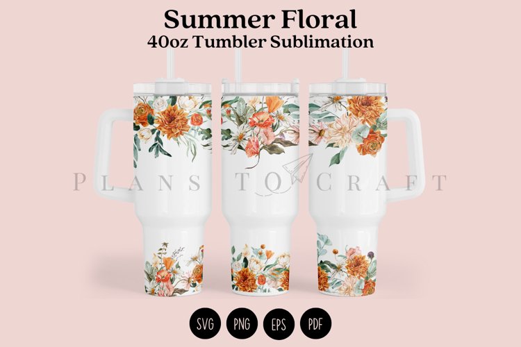 summer flower 40oz quencher tumbler sublimation full wrap high resolution transparant background