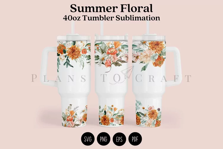 Summer Floral 40oz Tumbler Sublimation Wrap SVG