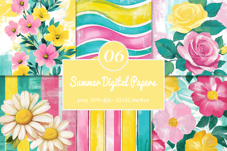 Summer flower digital papers