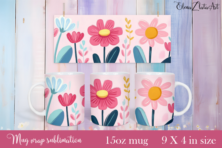 Flowers Mug Sublimation, wild flowers Design Mug