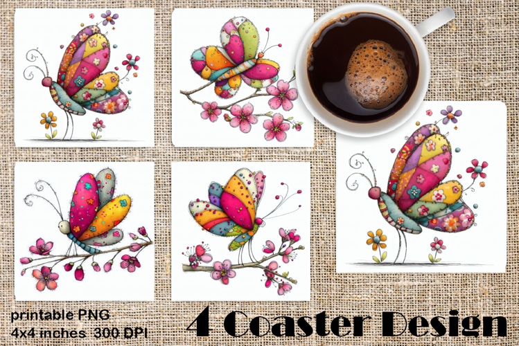 Summer flowers Coaster Design |butterfly Floral Sublima