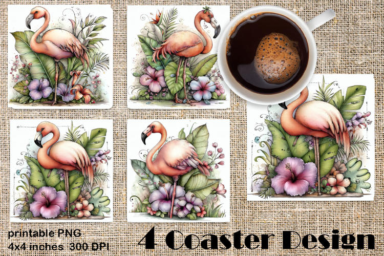 Summer watercolor funny animal - flamingo square coaster