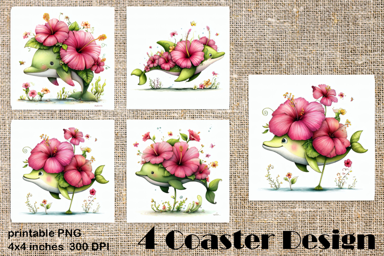 Summer watercolor funny animal - dolphin square coaster