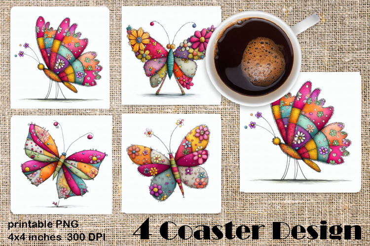 Summer flowers Coaster Design |butterfly Floral Sublima