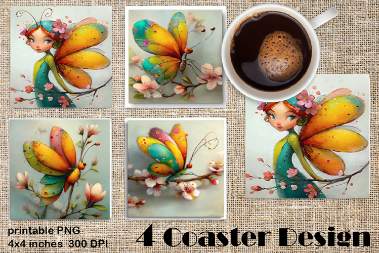 Summer flowers Coaster Design |butterfly Floral Sublima
