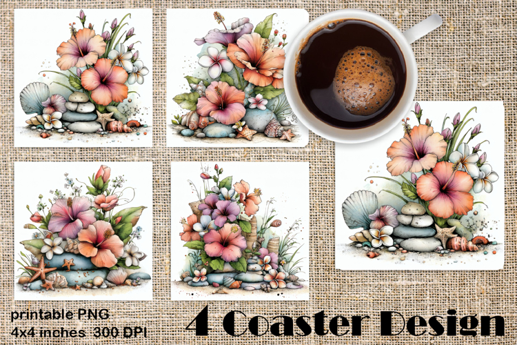 Summer watercolor funny - sea square coaster