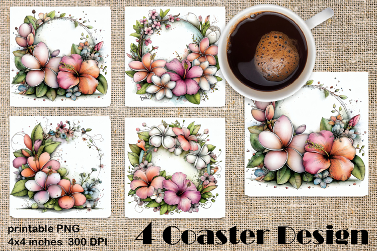 Summer flowers Coaster Design |butterfly Floral Sublima