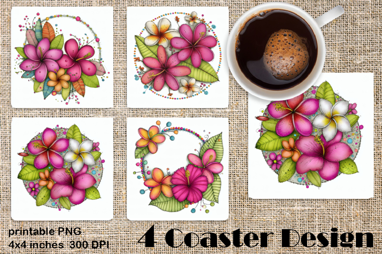 Summer flowers Coaster Design |butterfly Floral Sublima