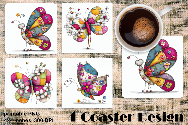 Summer flowers Coaster Design |butterfly Floral Sublima