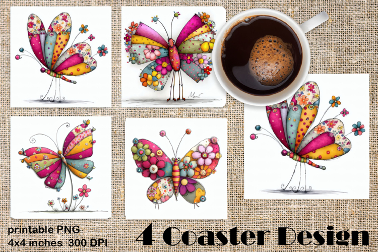 Summer flowers Coaster Design |butterfly Floral Sublima