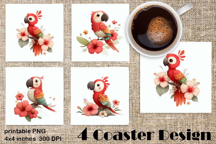 Summer watercolor funny animal - parrot square coaster