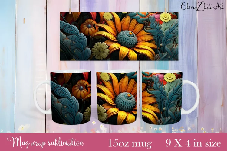 Flowers Mug Sublimation, Floral Design Mug