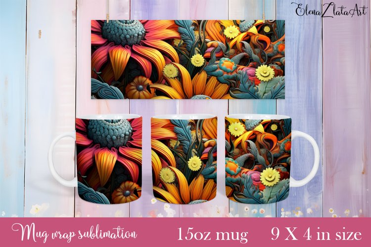 Flowers Mug Sublimation, Floral Design Mug example image 1