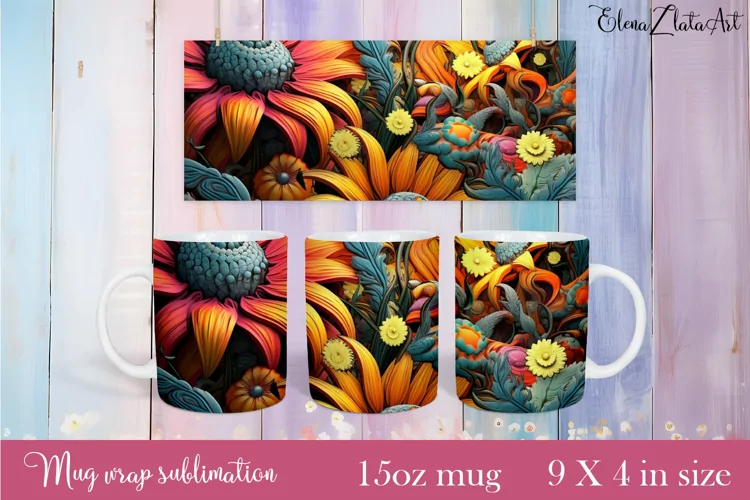 Flowers Mug Sublimation, Floral Design Mug