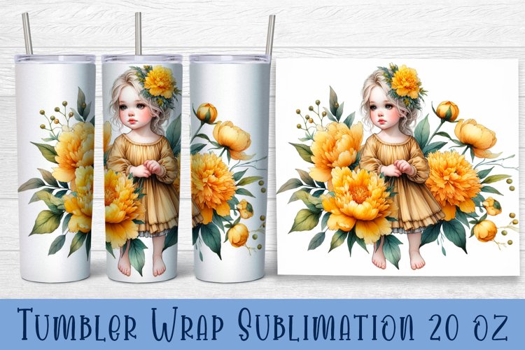 Beautiful Girl Tumbler Wrap | girl with peonies Sublimation