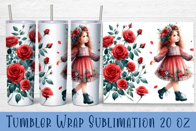 Beautiful Girl Tumbler Wrap | Roses Flower Sublimation