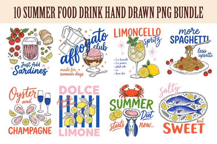 Summer Food Drink Hand Drawn PNG Bundle