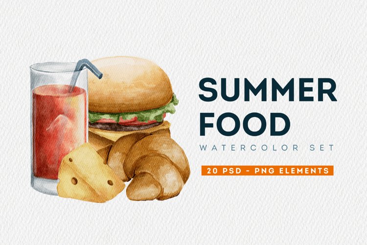 20 Summer Food Watercolor Illustrations - PNG Files example image 1