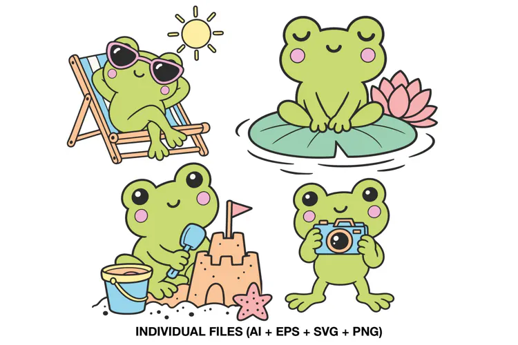 Summer Frog Clipart, Cute Beach Party Graphics