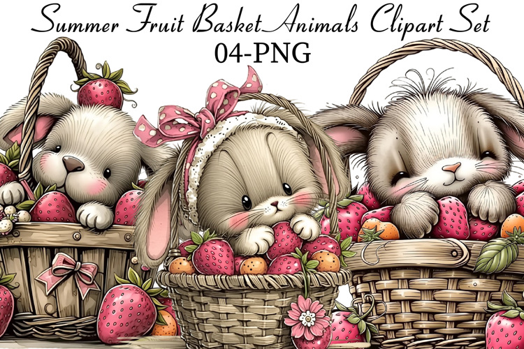Summer Fruit Basket Animals Clipart example image 1