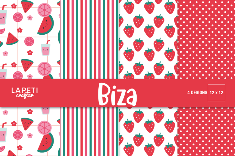 Summer Fruit Digital Paper 12x12, Cute Tropical Backgrounds