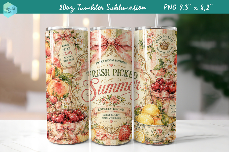 20 OZ Skinny Tumbler Sublimation | Summer fruit PNG