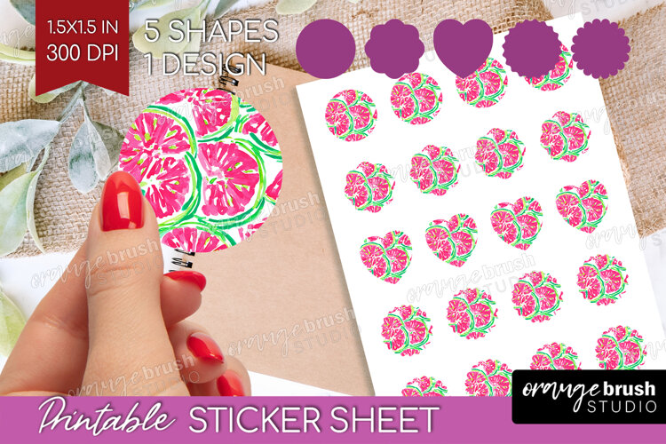 Fruit Round Sticker - Summer Printable Sticker Sheet example image 1