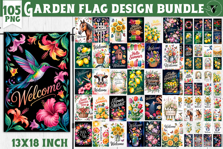 Floral Garden flag bundle | Summer Welcome Flag Designs example image 1