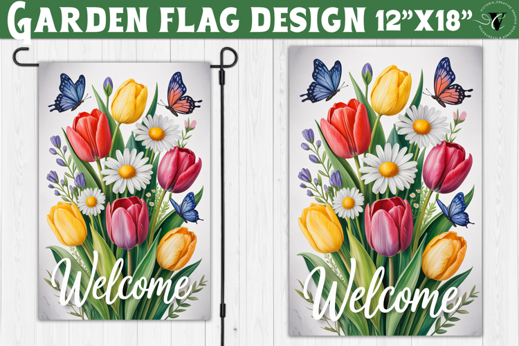 Tulips and flowers Garden flag | Welcome Floral Design