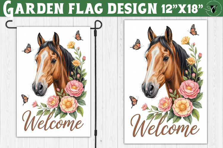 Horse and Flowers Garden flag | Welcome Floral Design