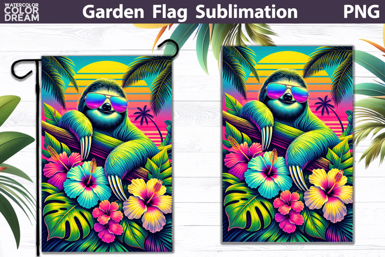 Tropical Sloth Garden Flag | Summer Sunset