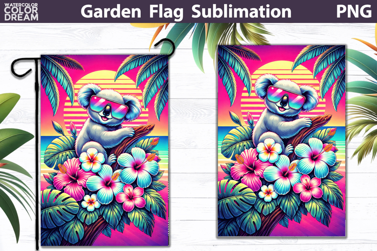 Koala Garden Flag | Tropical Floral Sunset Sublimation