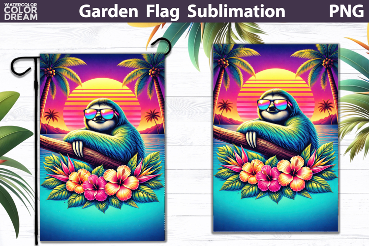 Chill Sloth Garden Flag | Tropical Sunset Vibes