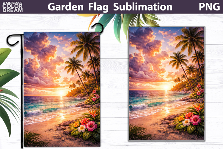 Tropical Sunset Beach Flag | Summer Garden Sublimation