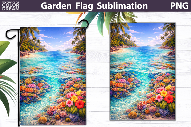 Tropical Coral Lagoon Flag | Beach Garden Sublimation
