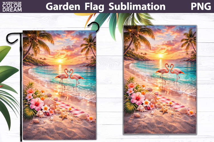 Flamingo Sunset Beach Flag | Tropical Garden Sublimation