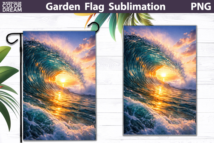 Ocean Sunset Wave Flag | Coastal Garden Sublimation