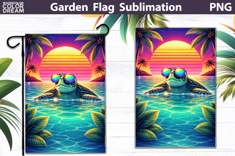 Sea Turtle Sunset Garden Flag | Tropical Ocean Vibes
