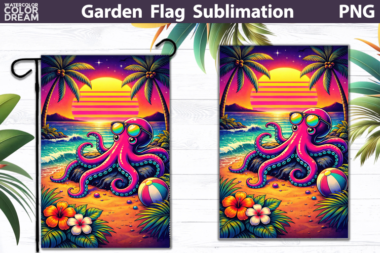 Octopus Garden Flag | Tropical Sunset Beach