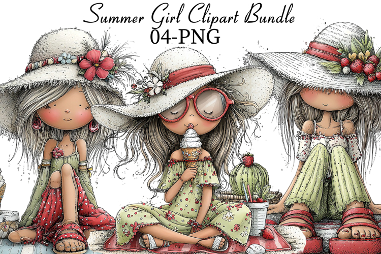 Summer Girl Clipart Sublimation example image 1