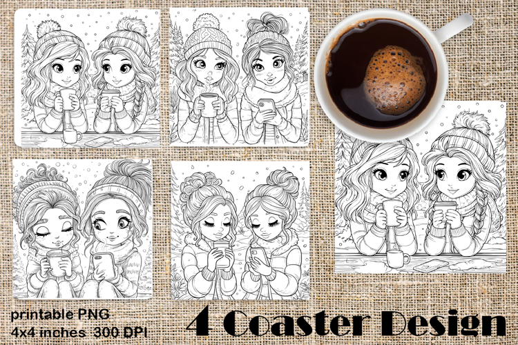 Summer girls Coaster Design |Coloring pages